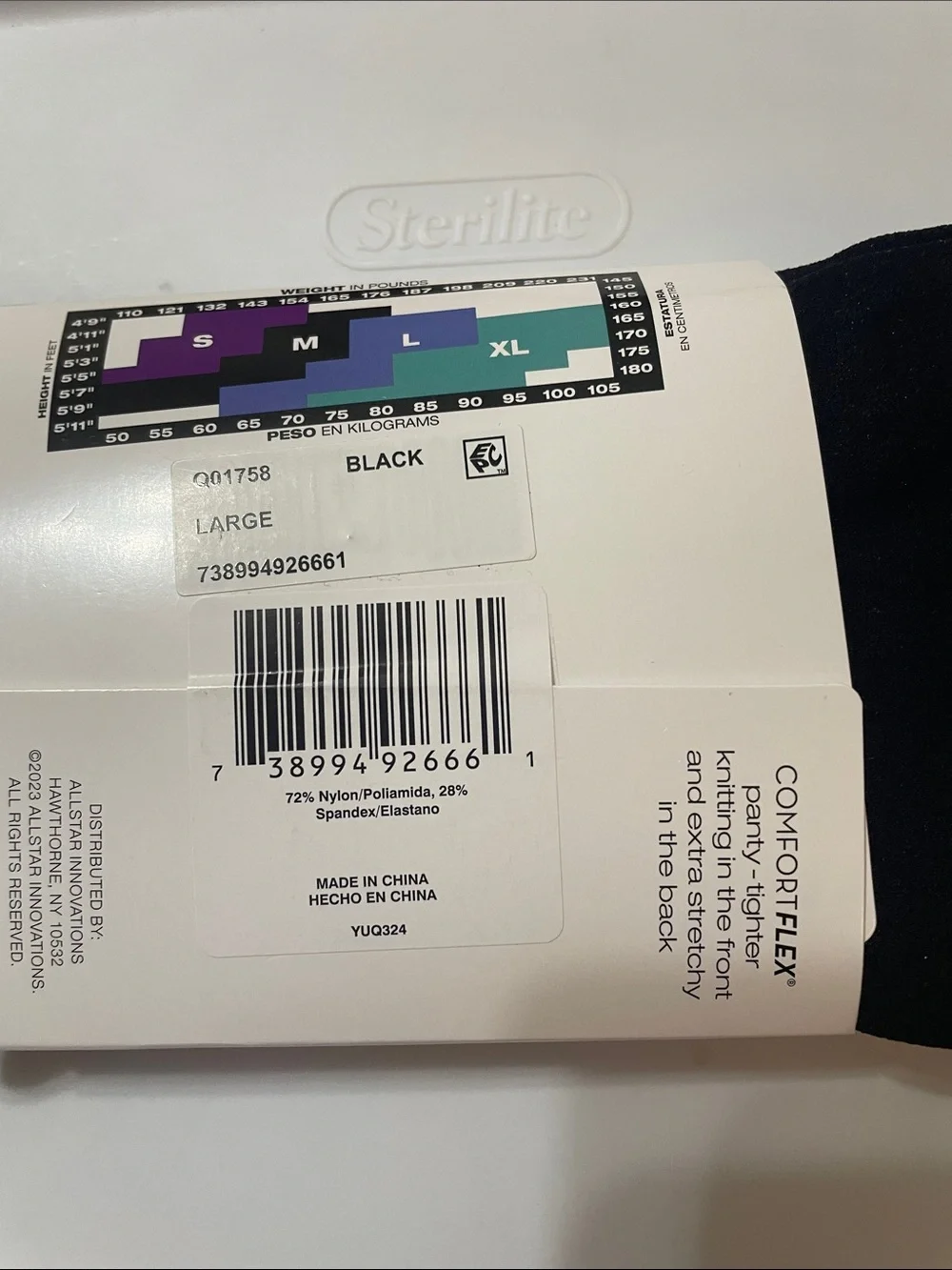 Hanes Blackout Premium Perfect Tights, Comfort Flex, Sz. L NEW see size chart